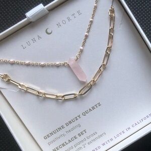 Gold and Pink Quartz Necklace